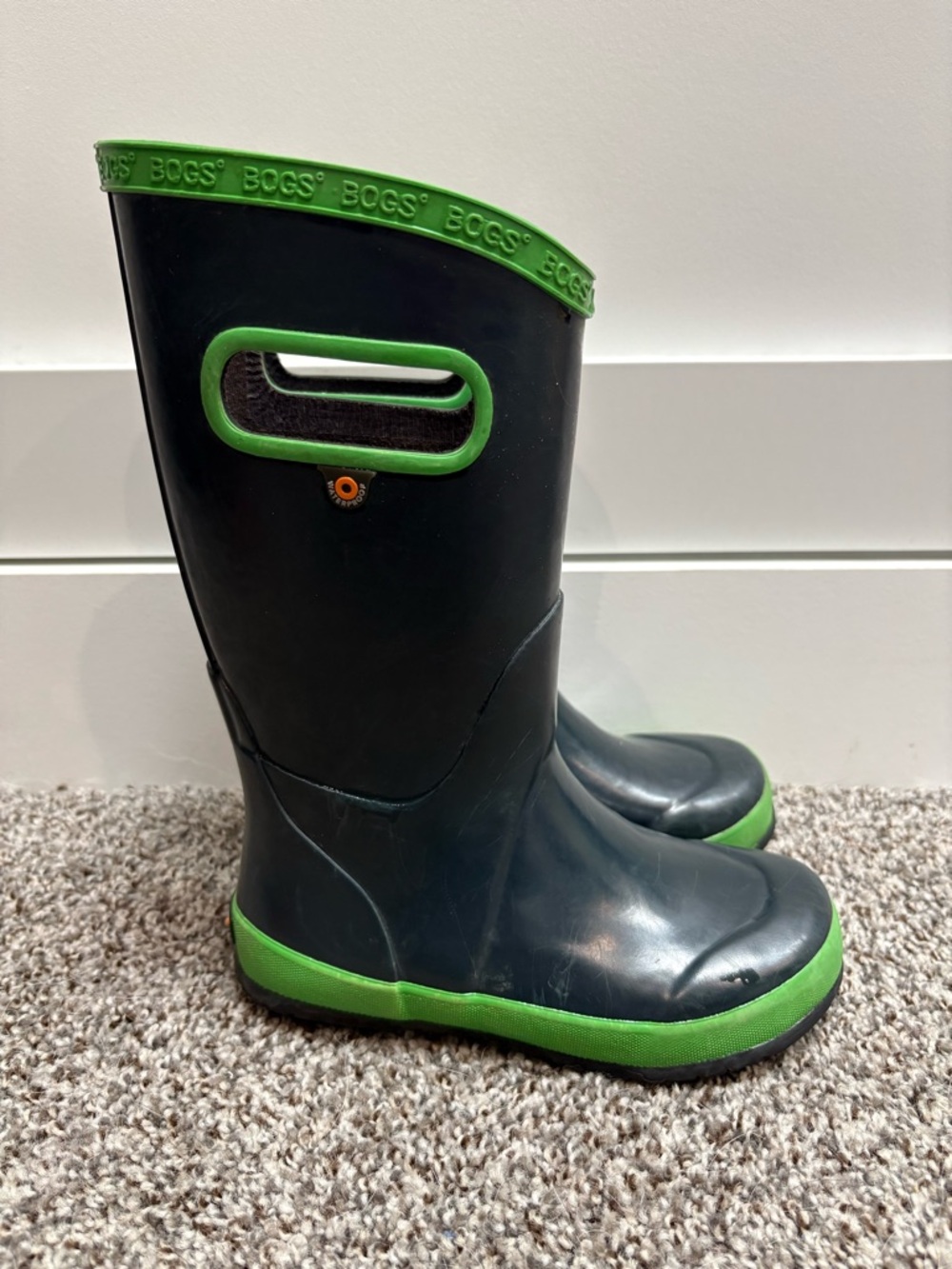 Bogs Green-Trim Navy Rubber Rain Boots Kids Size 12c